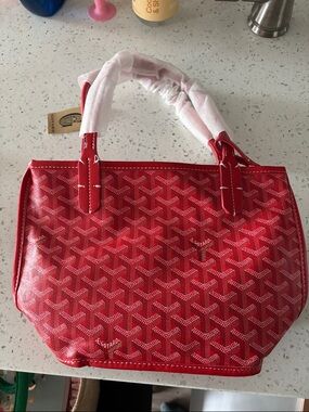 Red Canvas Small Tote with Signature Chevron Pattern